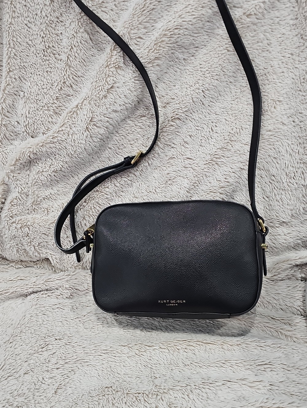 Kurt Geiger Black Pebbled Leather Crossbody with Gold Hardware